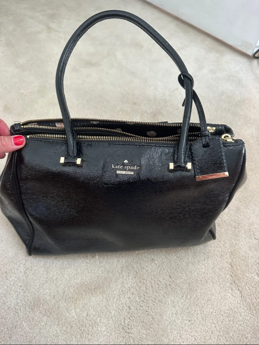 kate spade Black Patent Leather Double-Zip Satchel